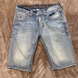 🔥🎸Rock Revival James Shorts. Size: 34 Embroidered Light Wash EUC!